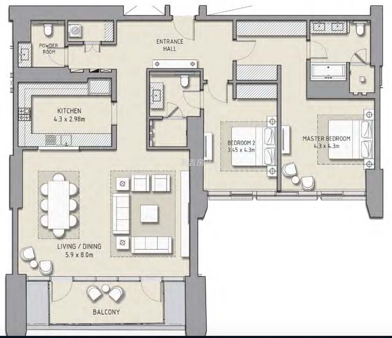市中心Tower2 Unit301，2室精装修，可分期付款