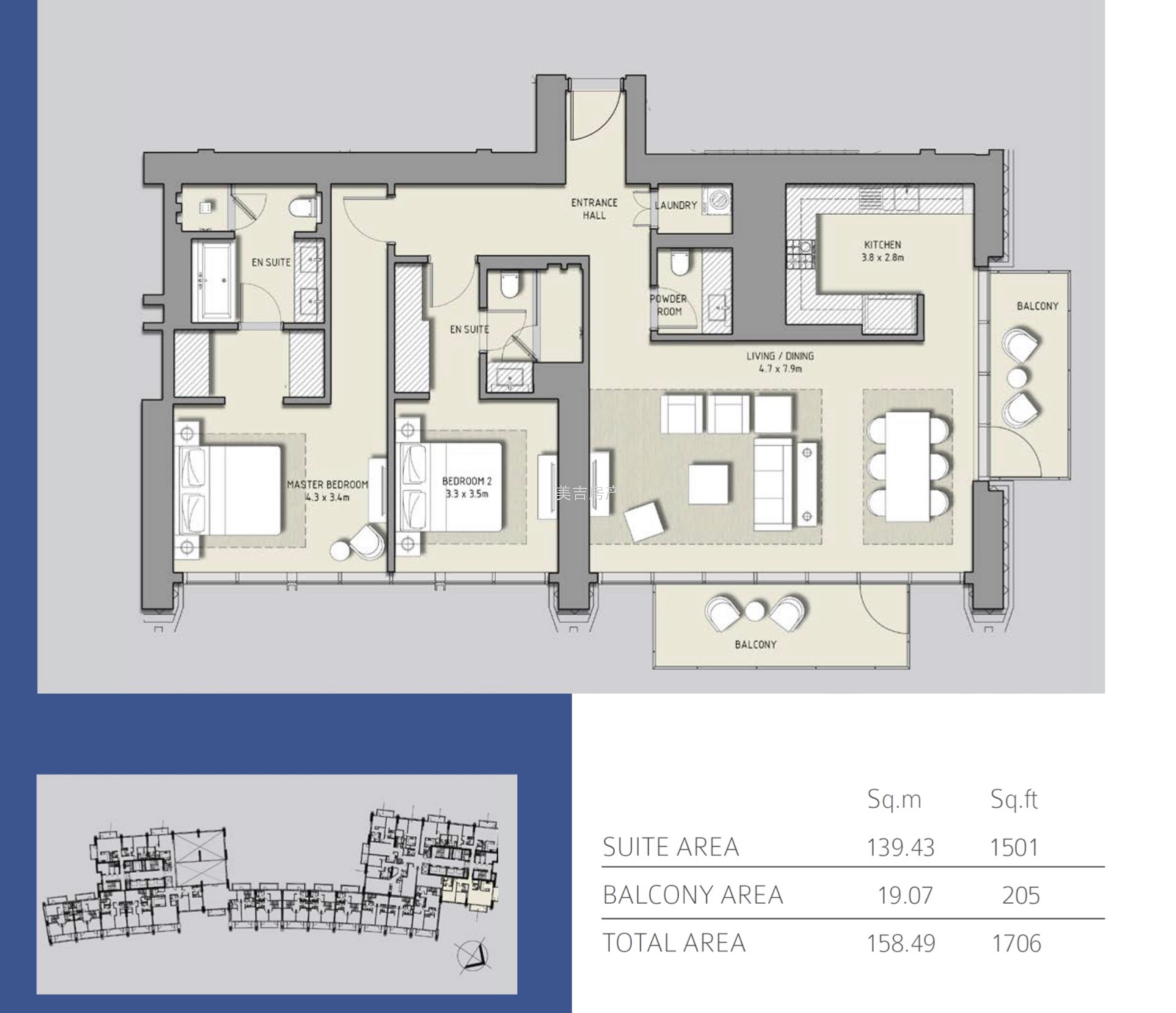 市中心Tower1 Unit301，2室精装修，可分期付款