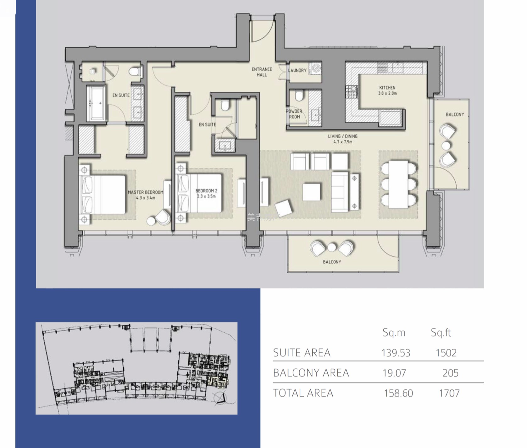 市中心Tower1 Unit101，2室精装修，可分期付款