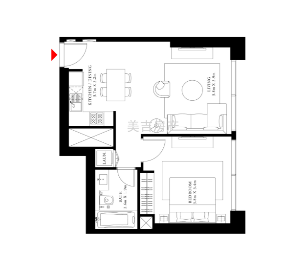 市中心双子楼稀缺1居室/305室